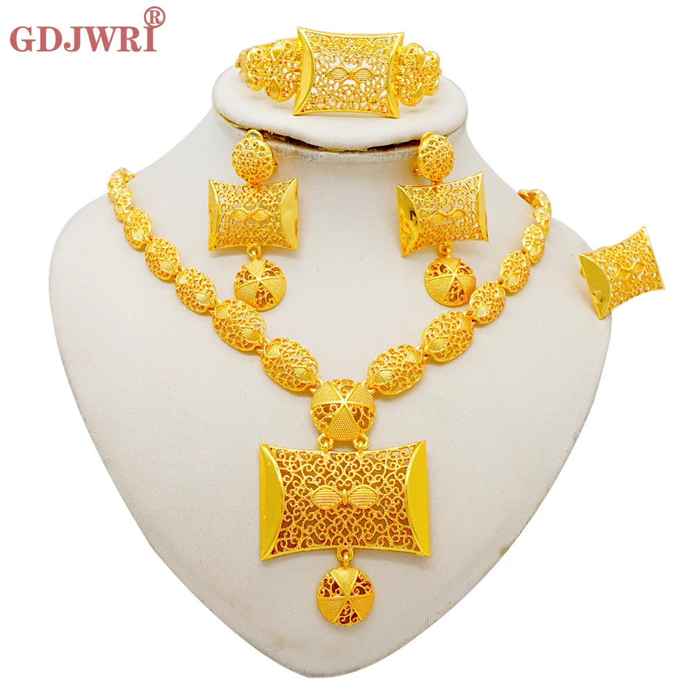 Ethiopia Africa Gold Color Latest Jewelry Set Exquisite Women Wearing Earrings Set