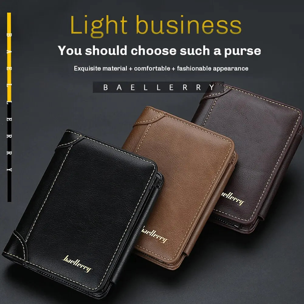 New PU Leather Men Wallets High Quality Zipper Short Desigh Card Holder Male Purse Vintage Coin Holder Men Wallets - Hiron Store