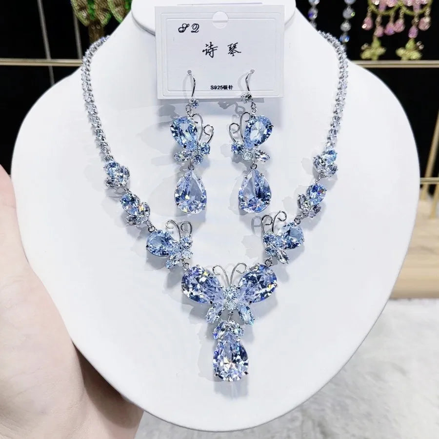 Women Colorful Fashion Zircon Necklace Earrings 2025