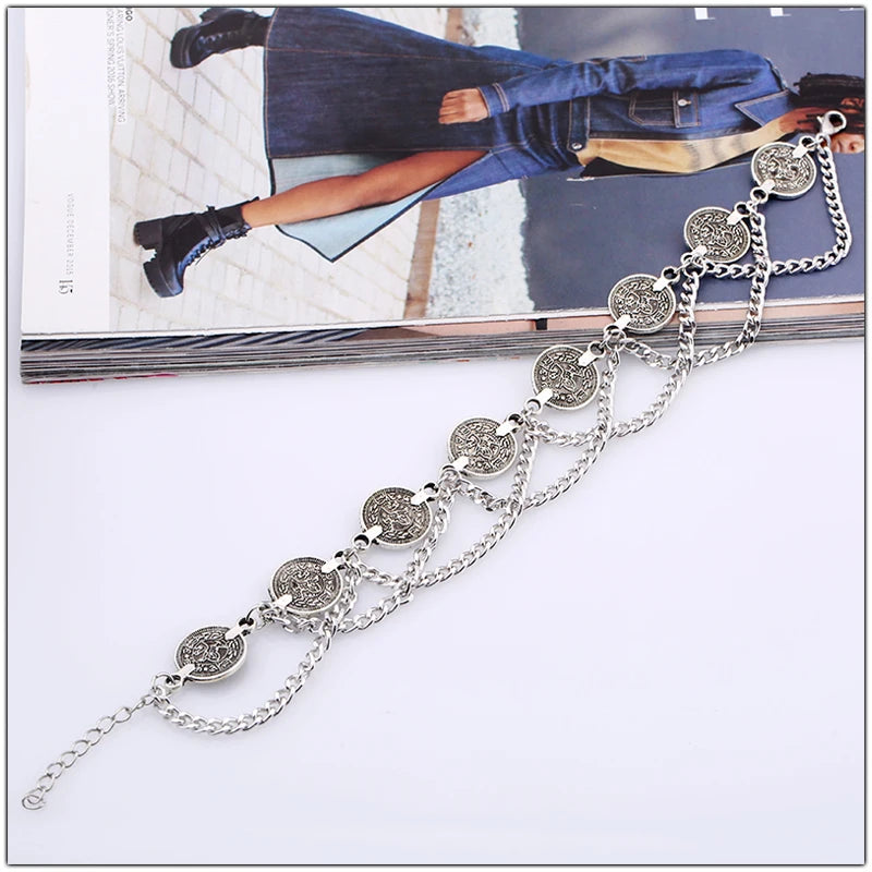 Vintage Silver colour Coin Charm Tassel Toe Ankle Bracelet Beach Chaine Cheville Femme Foot Jewellery