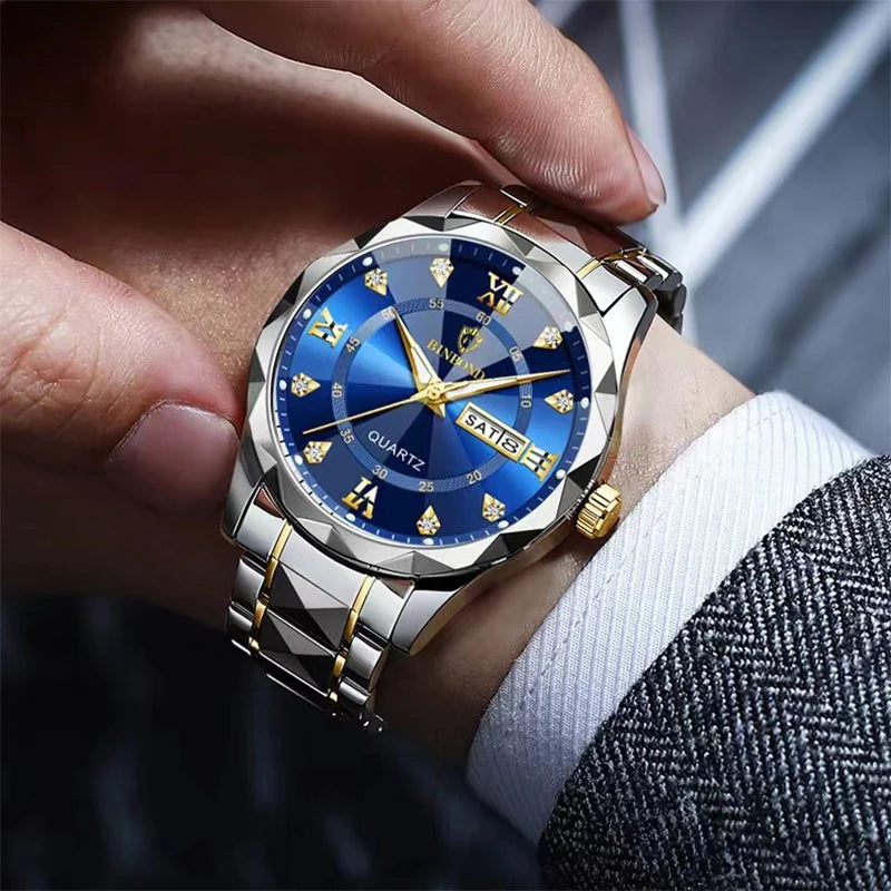 Fashion Men's Watches Fashion Trend Quartz Wristwatch Original Waterproof Stainless Steel Watch for Man Date Week 2023 Top Sale - Hiron Store