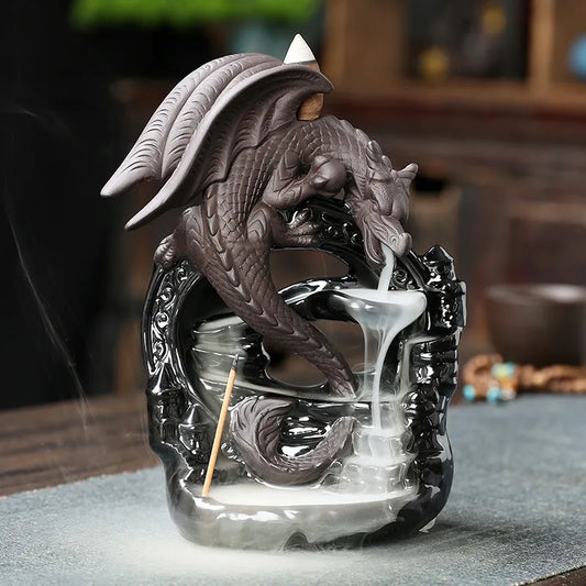 1pc Ceramic Vintage Dragon Backflow Incense Burner, Home Decor, Tabletop Decor,