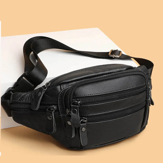 Fashion Men Genuine Leather  Bag for Phone Messenger Bags Brand  Pack Male Travel Waist Bag Men