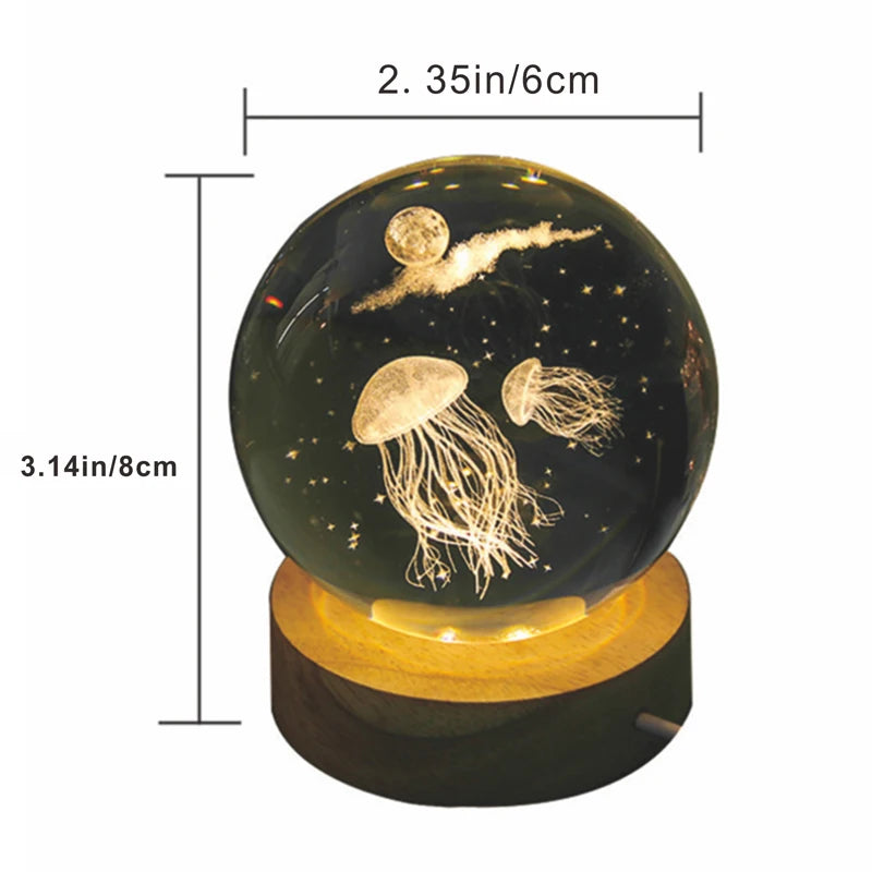 3D Jellyfish Laser engraved crystal ball LED night lights