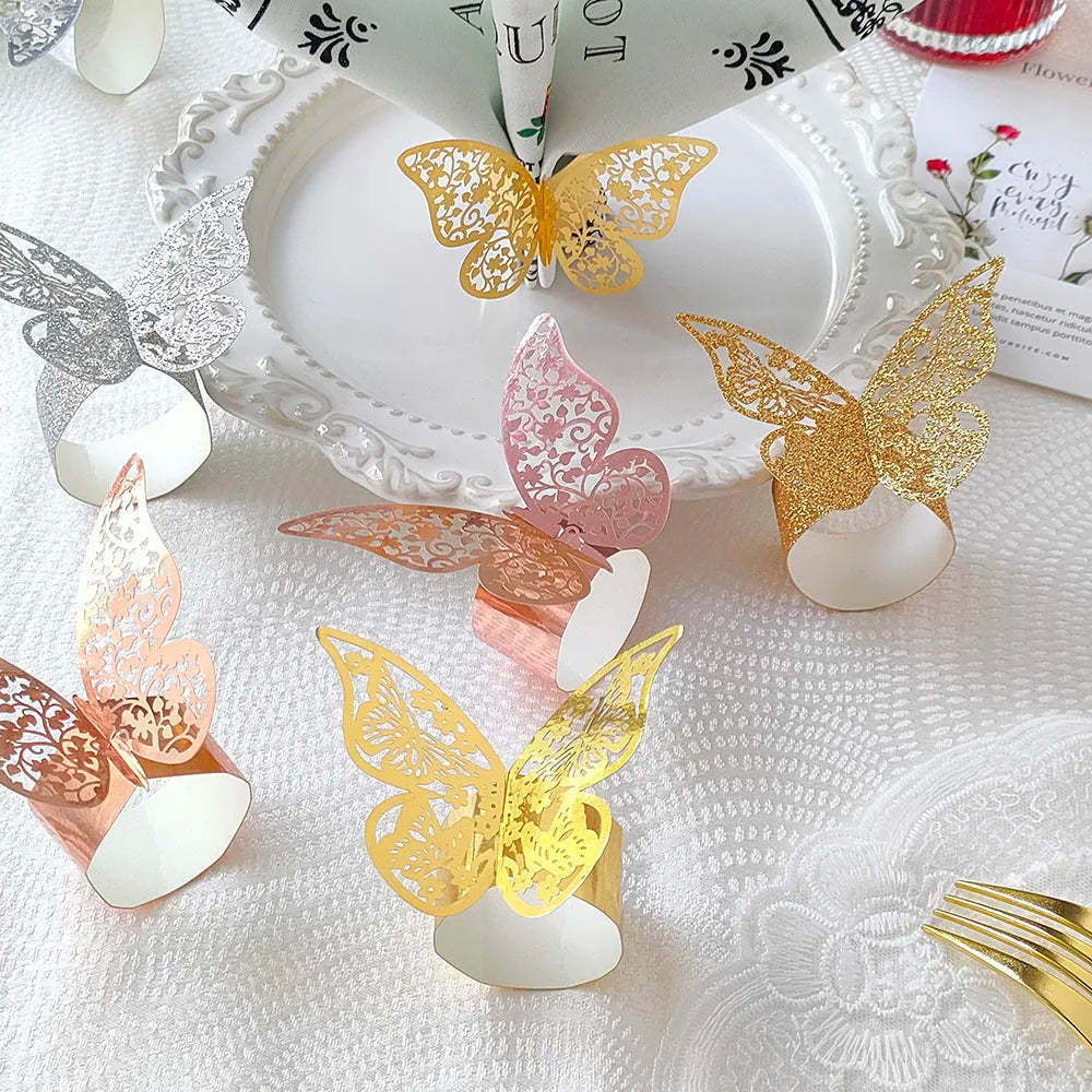 50Pcs Butterfly Paper Rings Napkins Holders Towel Buckle for Wedding Birthday Banquet Christmas Party Hotel Table Decorations - Hiron Store