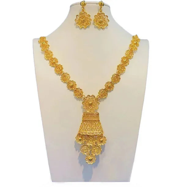 Dubai Jewelry Set For Women Necklace Earrings Indian Thailand Two Piece Set Gold Color