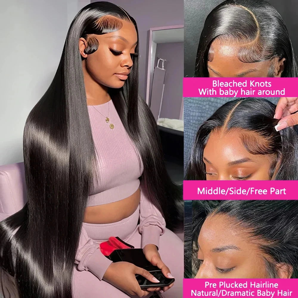 44 46-Inch-long Brazilian Straight Human Hair Wig 13x4 HD & 13x6 Transparent Lace Frontal 200 Density for Women