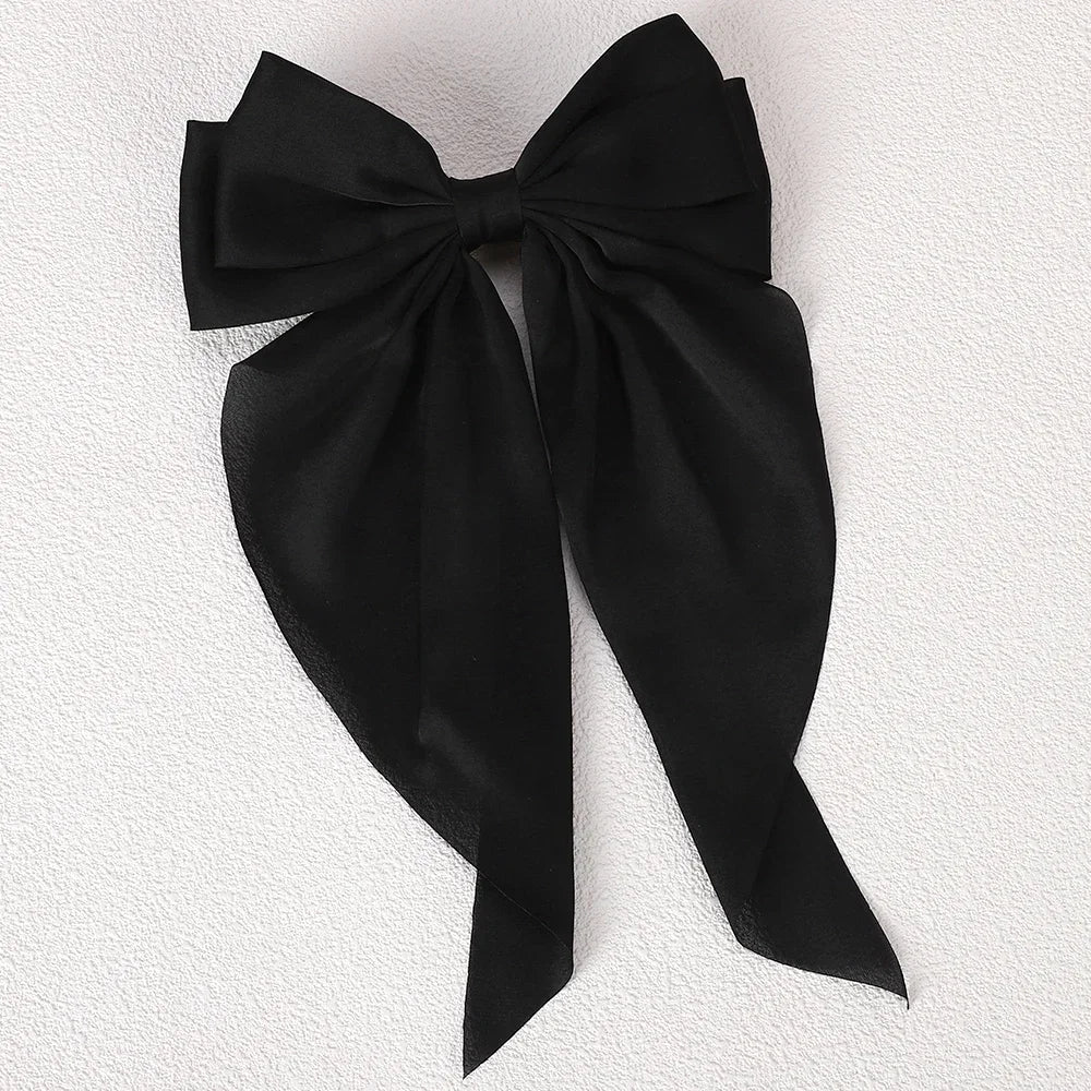 Girls Long Big Bow Float Satin Clips Elegant Back Head Hairclip Trendy Hair Accessories gifts