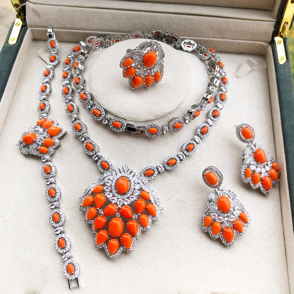 Dubai Bridal Jewelry Set For Women Wedding Party Nigerian African Necklace Earring Set