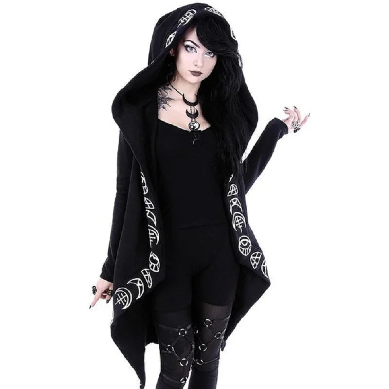 Ladies Moon Pattern Printing Long-sleeved Cardigan Sweater Long Style