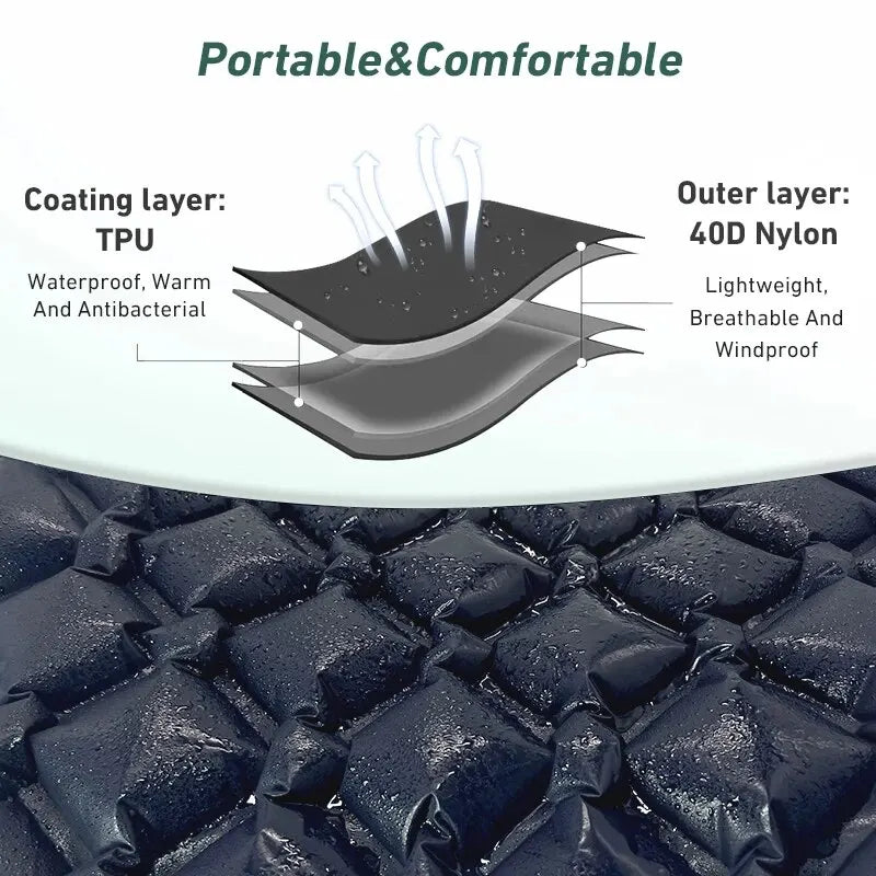 Camping Inflatable Mattress Ultralight Outdoor Sleeping Pad with Pillow Built-in Pump Air Mat