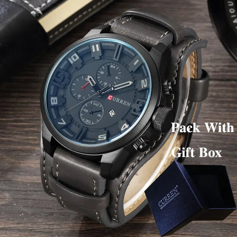 Mens Watches Date Sport Military Clock Leather Strap Quartz Business Men Watch