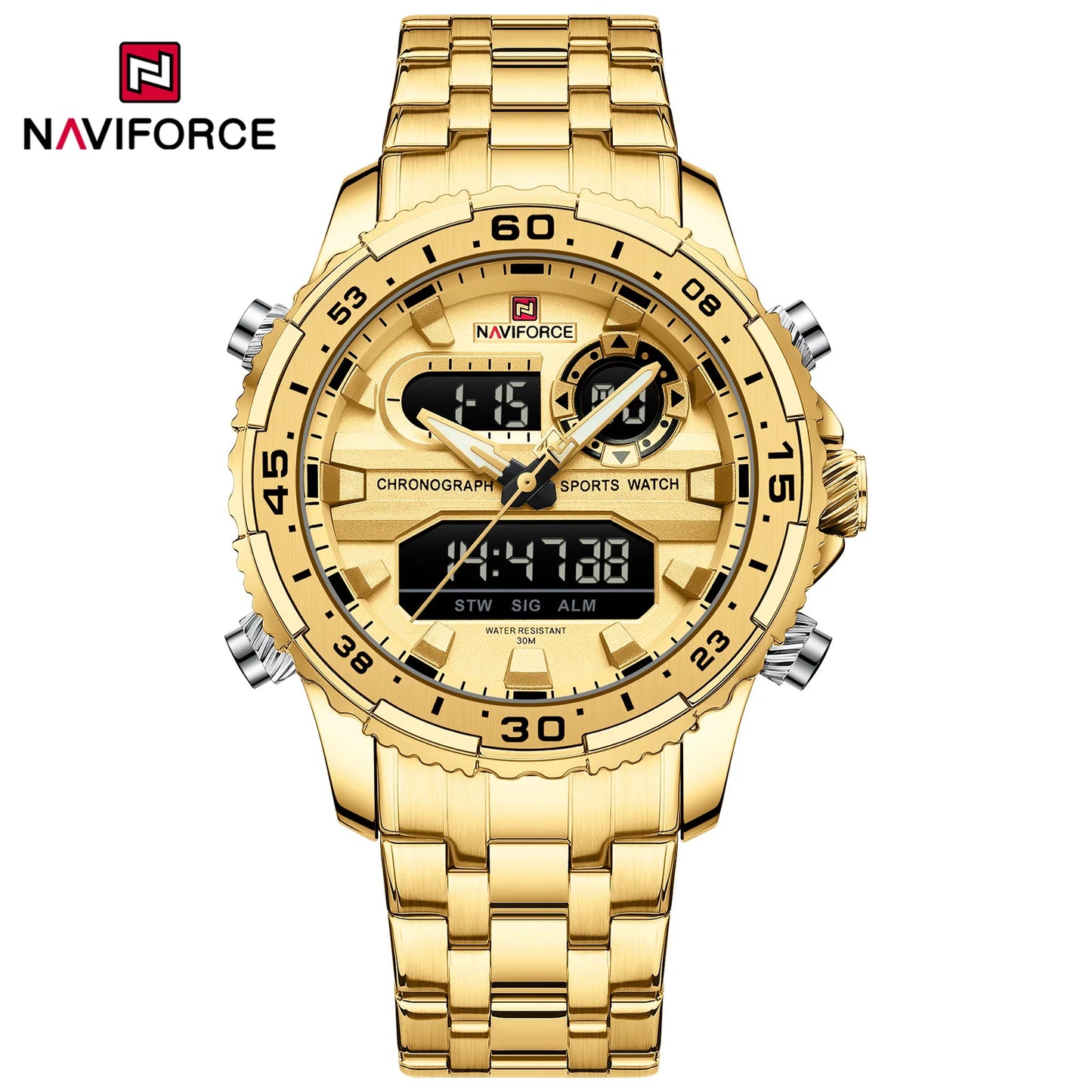 NAVIFORCE Brand Black Gold Men Watch Luxury Quartz Wrist Watches Sport Waterproof  Stainless Steel