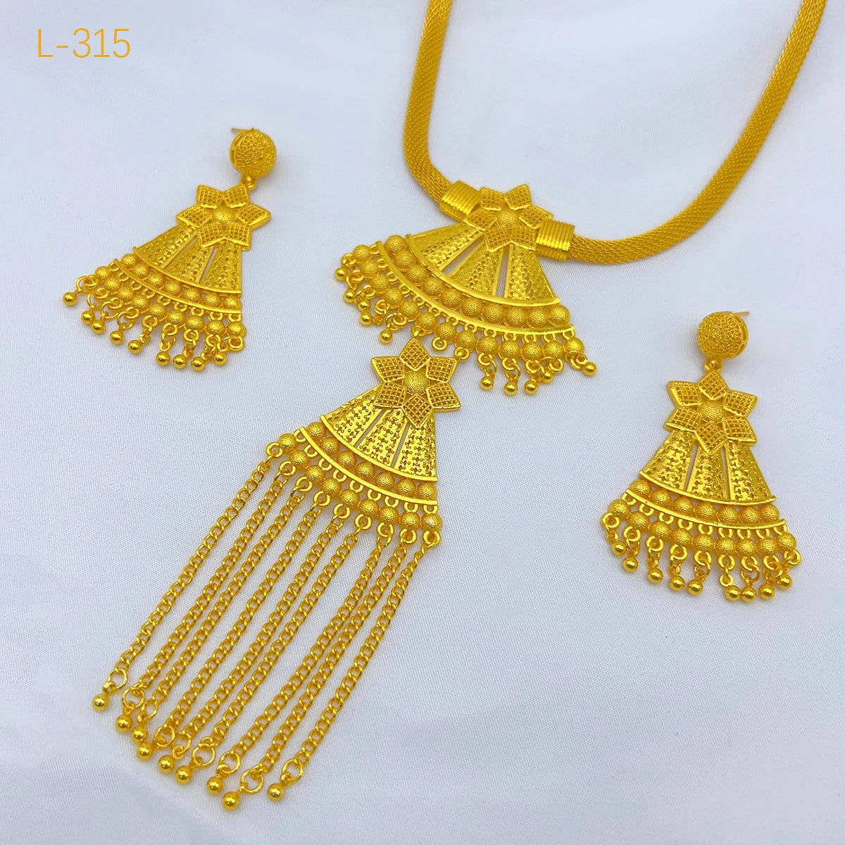 Dubai Indian African Tassel Necklace Earrings Jewelry Set 24K Gold Plated Bridal Jewellery