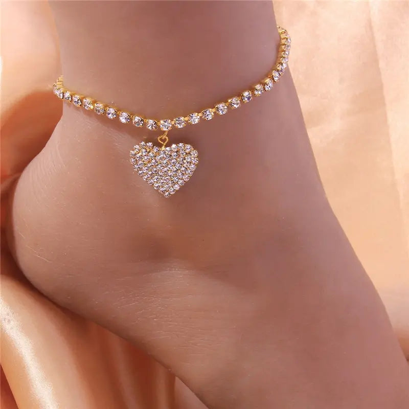 Adjustable Heart Shap Pendant Chain Women's Anklets Silver Gold Colour Bracelet