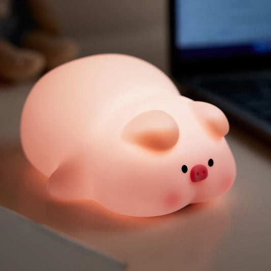 Pink Piggy Cute LED Silicone Night Pat Lamp Room Decoration USB Children's Night Light