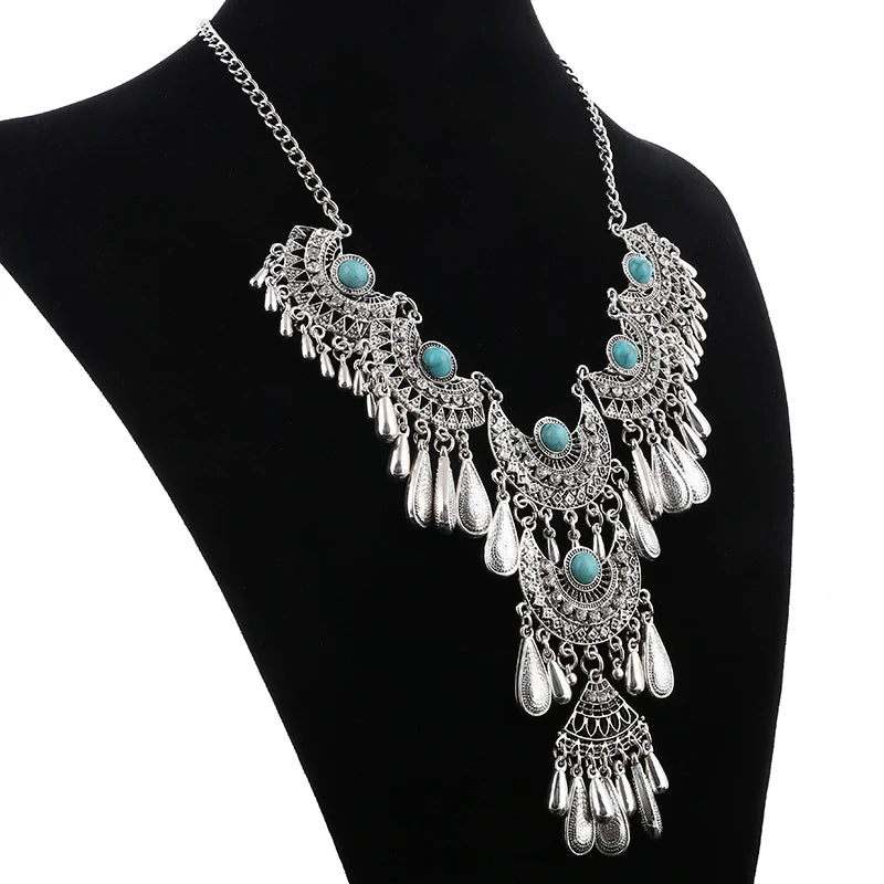 Necklaces Antique Silver Colour Carved Water Drop Tassel Necklaces Jewellery