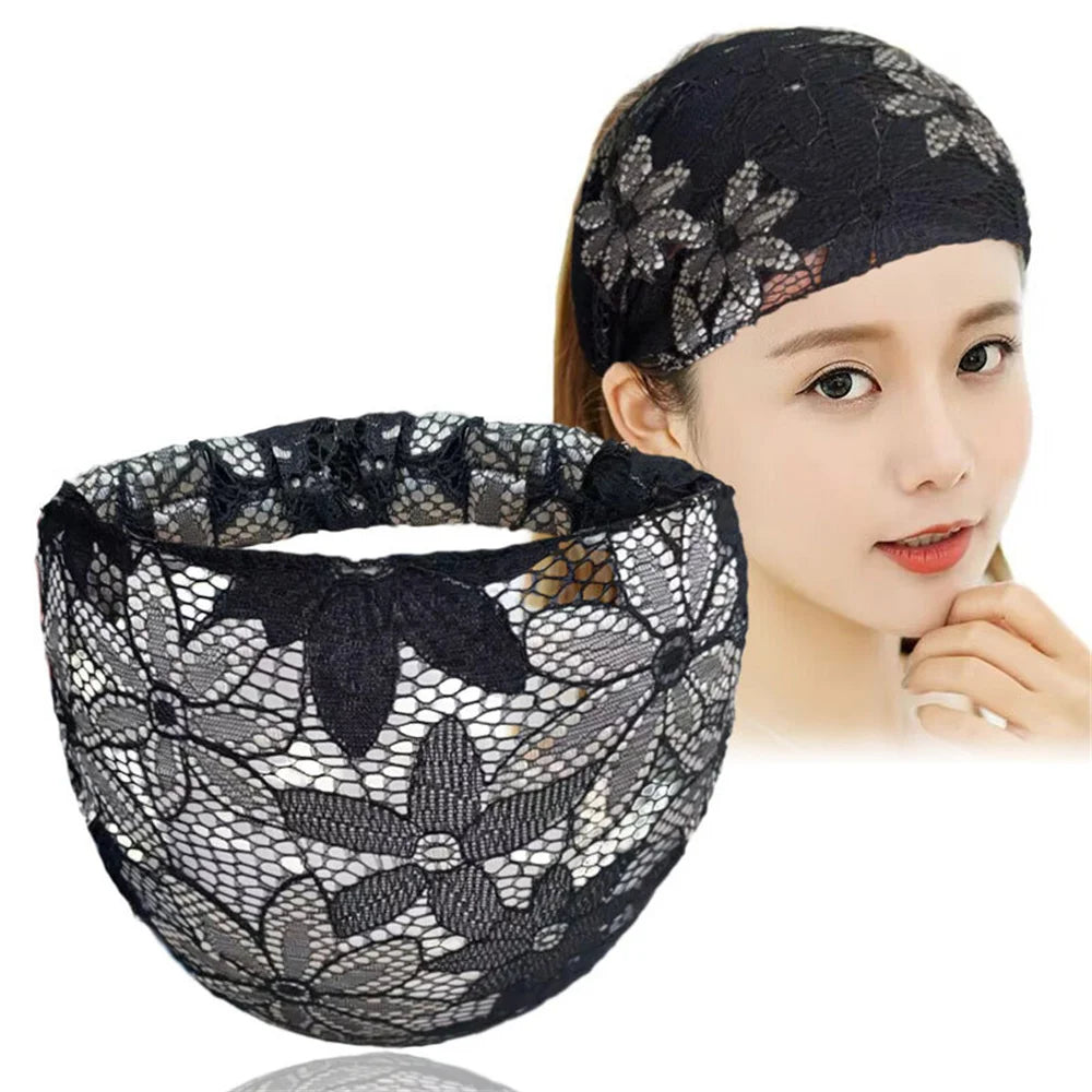 Lace Flower Elastic Headbands, Turban Fashion Head Wrap, Vintage Hairbands, Women & Girls