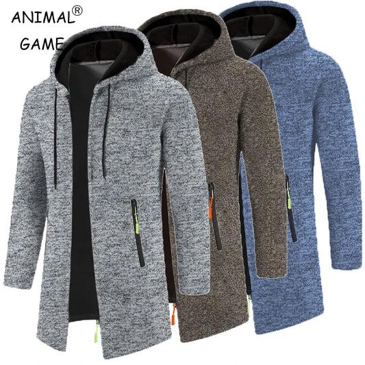 Men's Hoodies Long Sleeve Sweatshirts Zipper Hooded Oversize Winter Top Jacket Coat Black Sweater