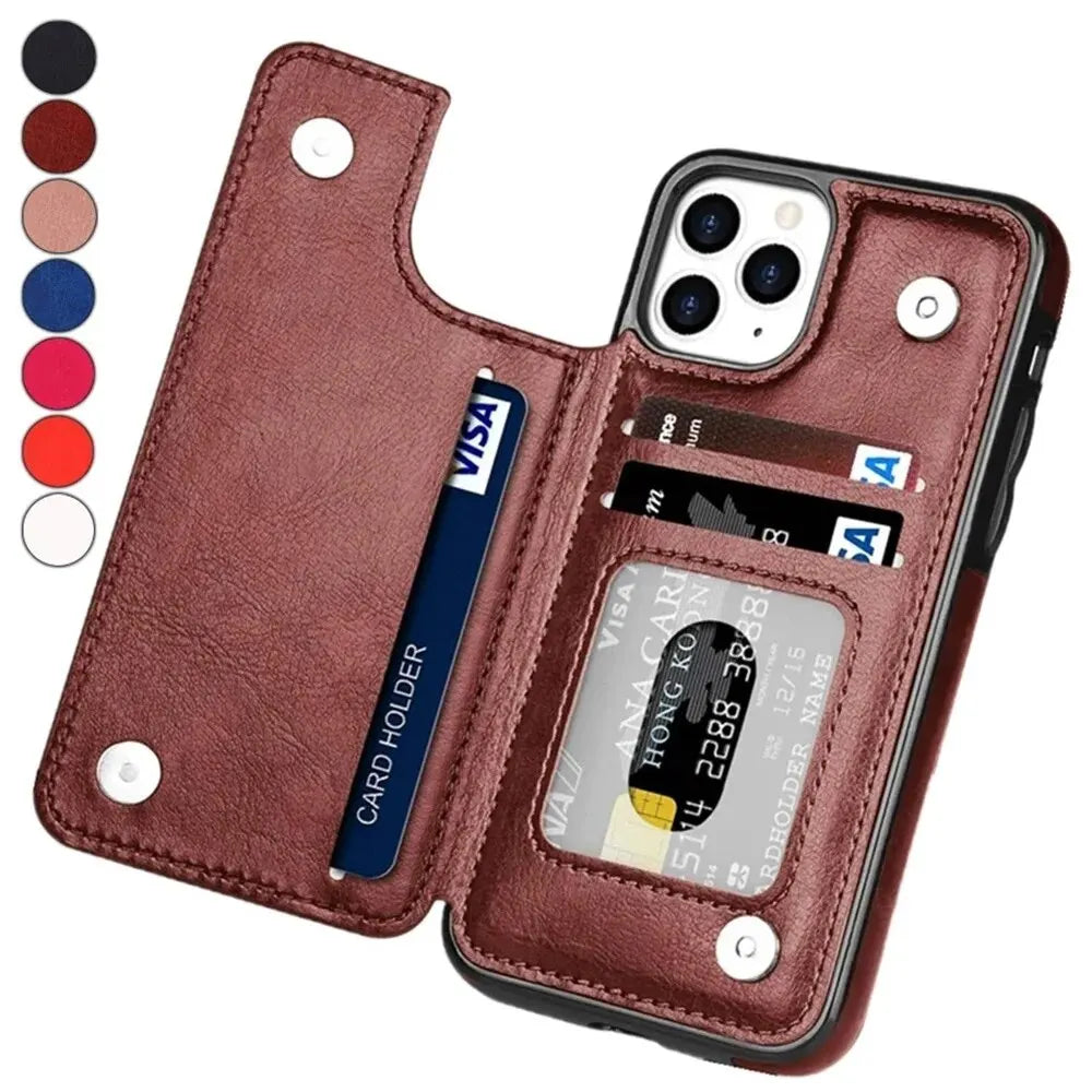 Leather Wallet Case for iPhone 15 14 13 12 11 Pro Max Mini Wallet Case XR X XS Max 8 7 6S 6 Plus SE 2022 2020 Card Holder Flip - Hiron Store