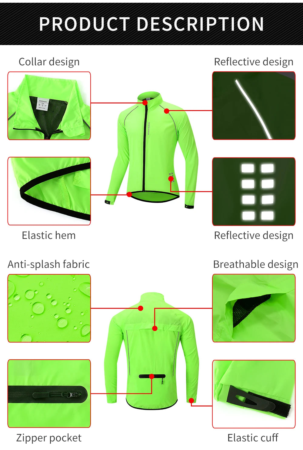 Men's Cycling Windbreaker Ultralight Reflective Windproof Jacket Men MTB Road Bike Wind Coat Long Sleeve Bicycle Clothing - Hiron Store