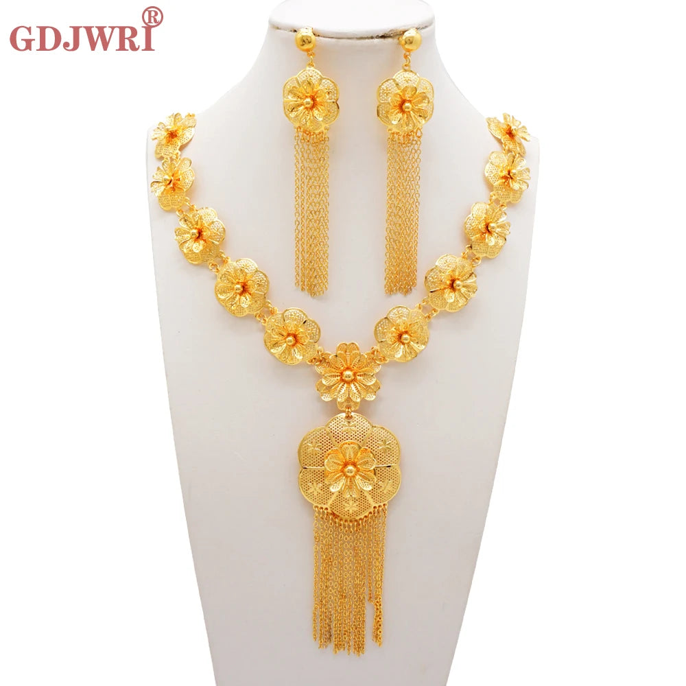 Ethiopia Africa Gold Color Latest Jewelry Set Exquisite Women Wearing Earrings Set