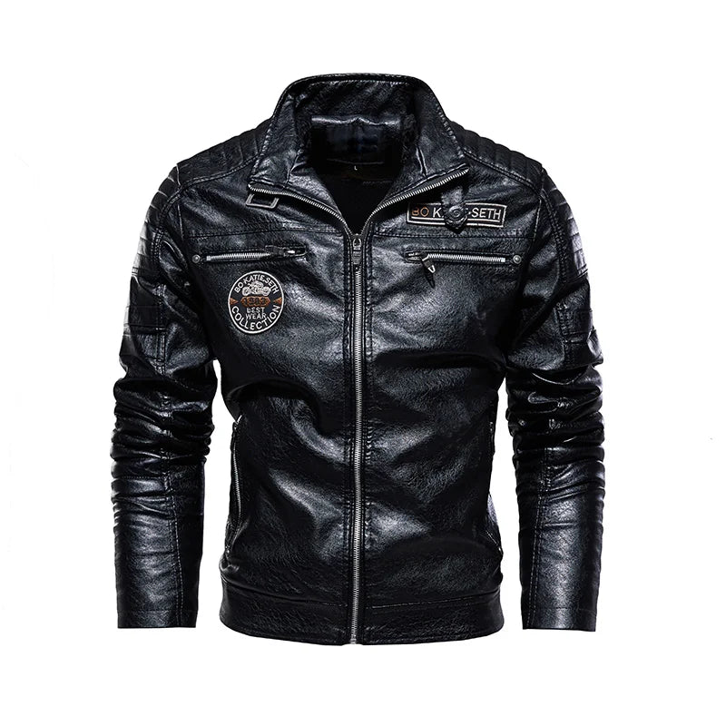 Leather Jacket Men Winter Fleece Motorcycle Faux Jackets Removable Fur Collar Windbreaker Slim Coat