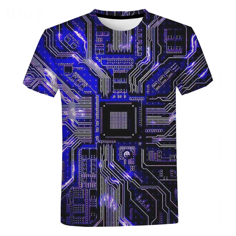 3D Printed Circuit Board Graphic T Shirt for Men Summer Casual T-shirt Casual Electronic Chip Creative Tee Shirts Women Gym Tops - Hiron Store