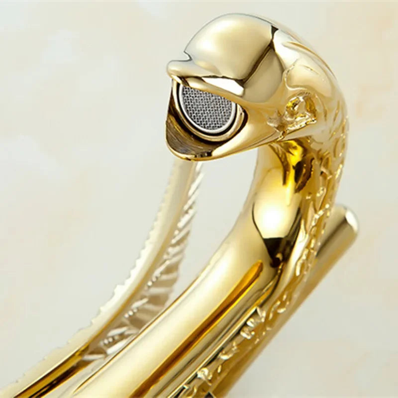 Basin Faucets New Design Swan Faucet Gold Plated Wash Basin Luxury Copper Tap hot and cold Taps