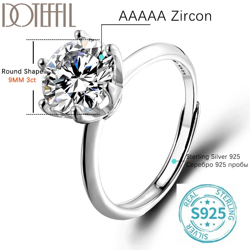 DOTEFFIL 1-3CT VVS1 Moissanite Ring With GRA Diamond 925 Sterling Silver Opening Ring for Women Engagement Wedding Band Jewelry - Hiron Store