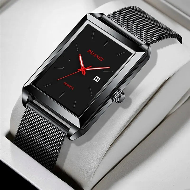 Watches Luxury Black Square Stainless Steel Mesh Belt Watch