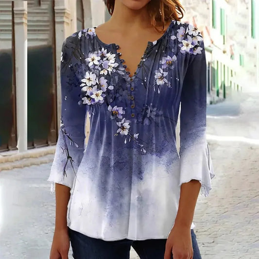 Elegant Woman Shirt Casual Fashion Temperament Blouse Printed Shirt Woman Street Top - Hiron Store