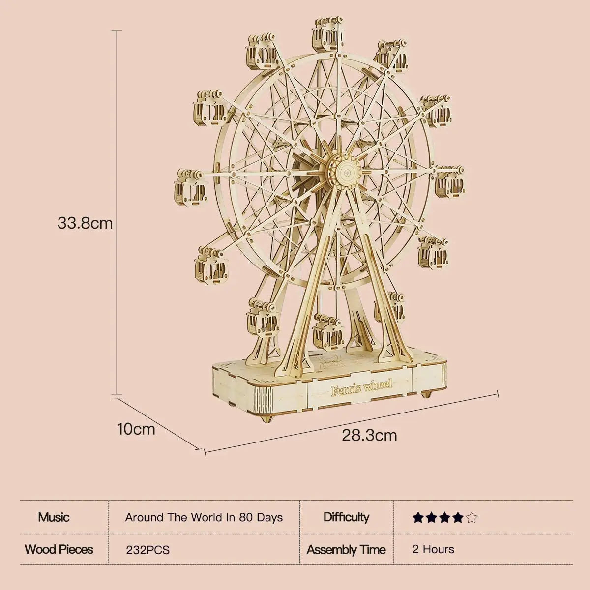 Robotime Rolife 232pcs Rotatable DIY 3D Ferris Wheel Wooden Model Building Block Kits Assembly Toy Gift for Children Adult