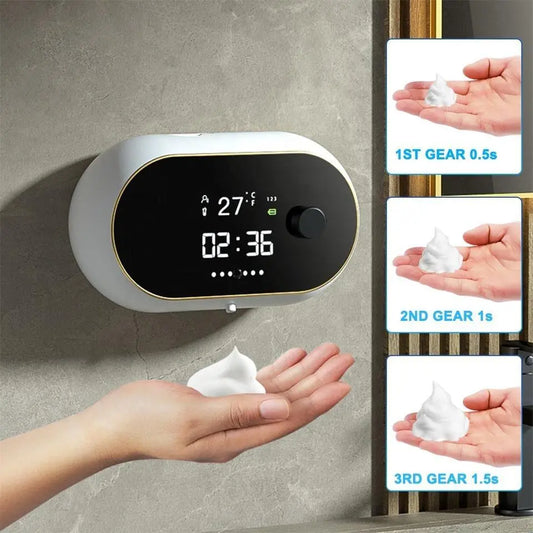 Liquid Foam Soap Dispensers Time Temperature Display Human Body Induction Hand Wash Waterproof Automatic