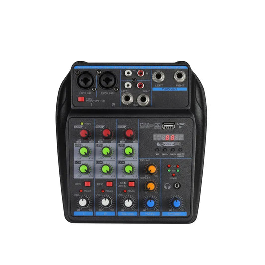 4 Channel Mixer DJ Mixing Console with Bluetooth 48V Phantom Power Monitor Karaoke System USB Mixer Audio - Hiron Store