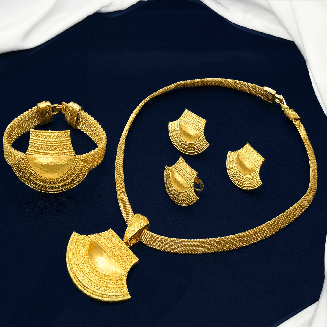 ANIID Dubai 24K Gold Color Jewelry Set For Women African Nigerian Necklace Set Earrings And Bracelets Bridal Indian Fashion