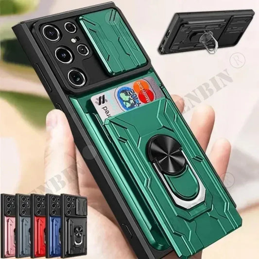 Case For Samsung S25 Ultra Slide Stand Ring Camera Military Grade Card Slot Cover