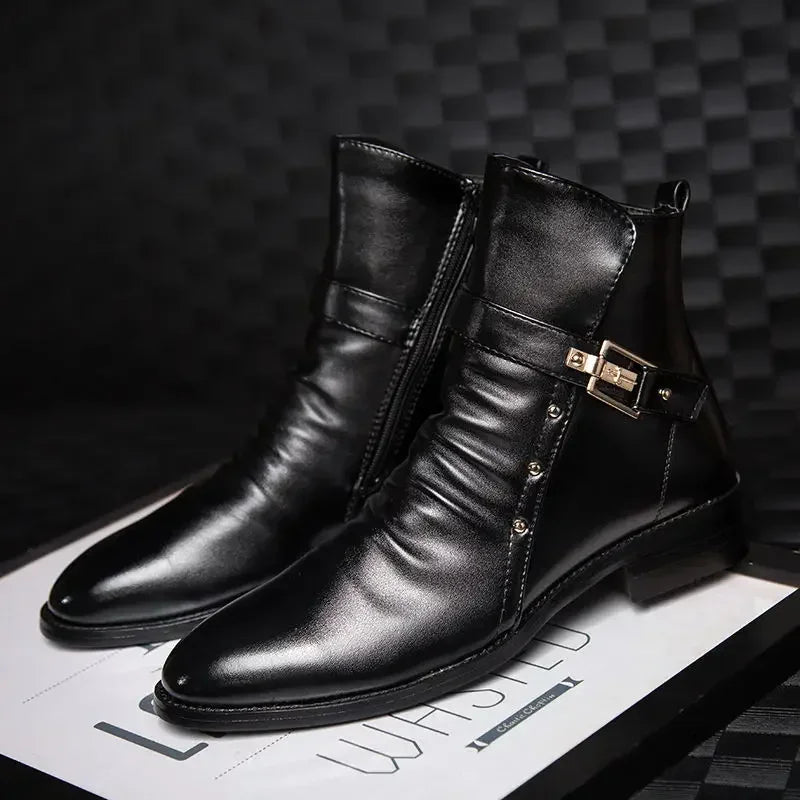 Men's Leather Boots British High Quality Top Business Shoes Casual Male Boots Black