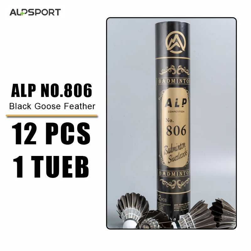 ALP 806 Badminton Shuttlecocks 12Pcs Black Goose Feather Badminton Balls for Training Badminton Sports 77 76 Speed Shuttlecock