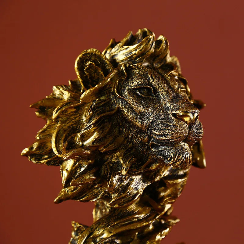 Lion Statue  Animal  Bronze Lion Head Resin Crafts Living Room, Porch, Office, Home Decoration, Modern Art