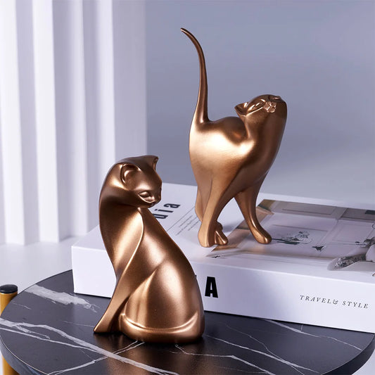 Golden Couples Cat Figurine  European Creative Resin Art Sculpture Decoratvie