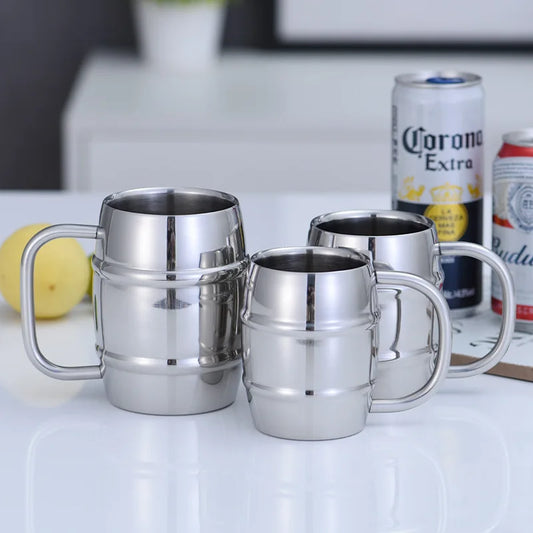 Double Stainless Steel Beer Cup Outdoor Camping Western Coffee Cup With Handle Insulated Portable Water Cup Mugs