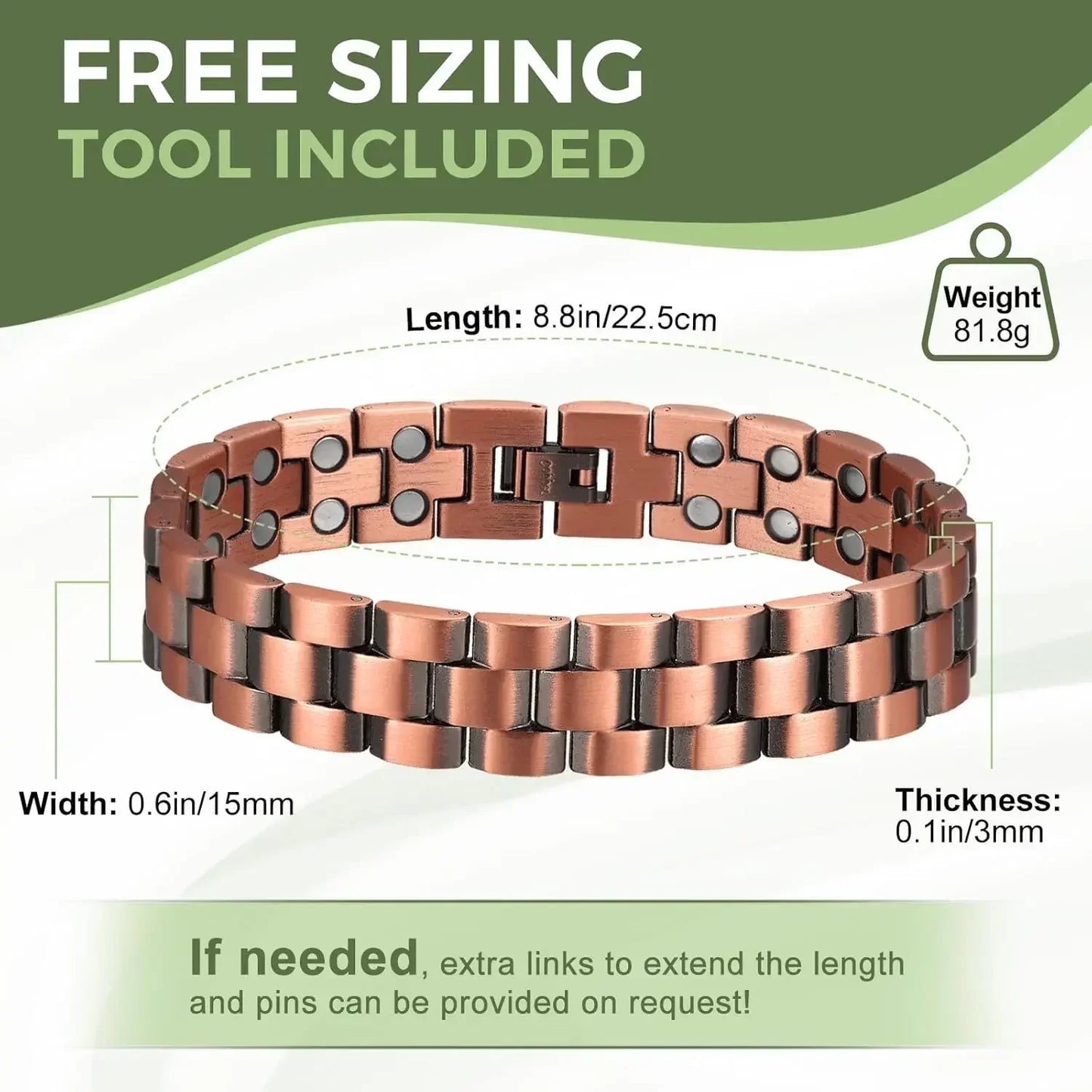 Pure Copper Bracelet Men‘s 3500 Gauss Strong Magnetic Therapy Link Bracelets Jewellery Gifts