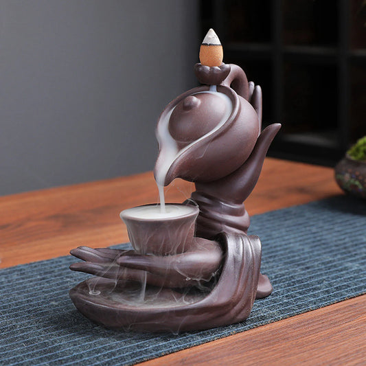 Waterfall Incense Burner Teapot Shaped Innovative Smoke Backflow Incense Holder for Living Room