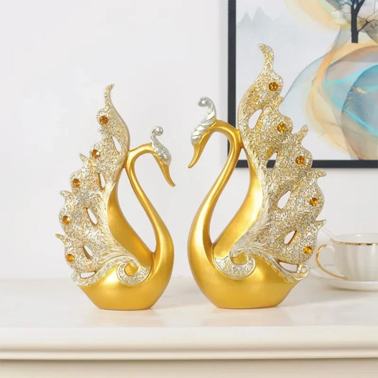 Pair of Swan Statue Couple Sculptures and Statuettes Living Room Figurine Home Decoration Ornaments Crafts