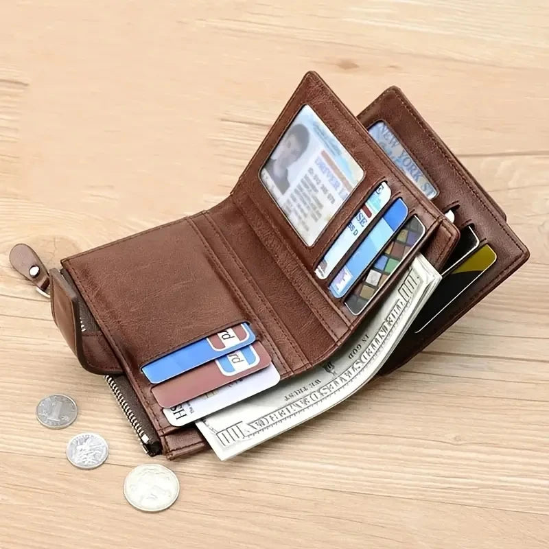 Men's Coin Purse Wallet RFID Blocking Man PU Leather Wallet Zipper Business Card Holder Money Bag