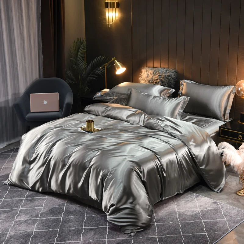 High-Quality Satin Bedding Set Solid Color Silky Smoothness Quilt Cover   Single Double Twin King   Duvet Cover Set