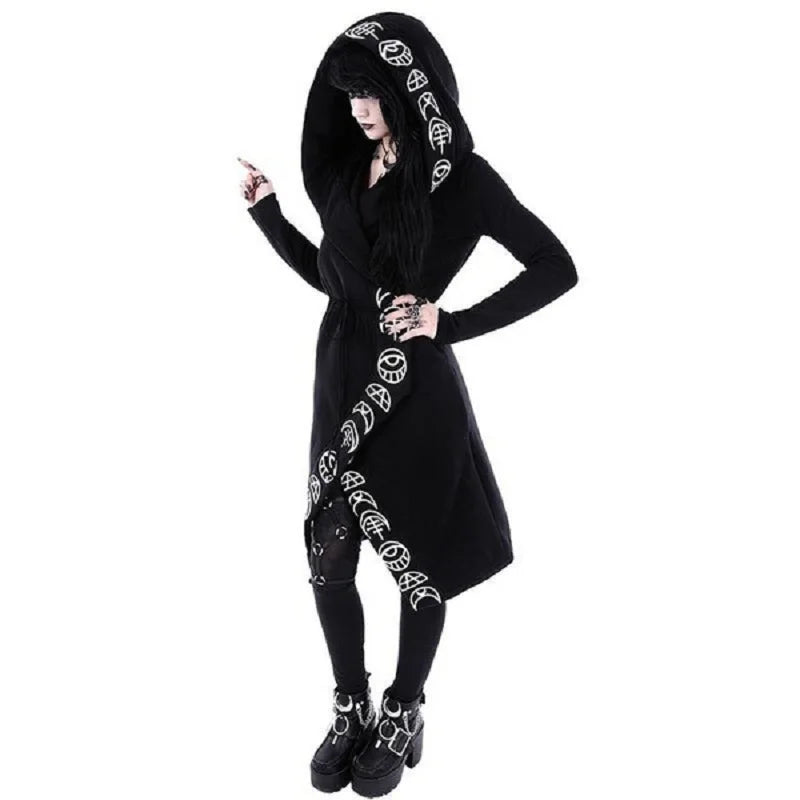 Ladies Moon Pattern Printing Long-sleeved Cardigan Sweater Long Style