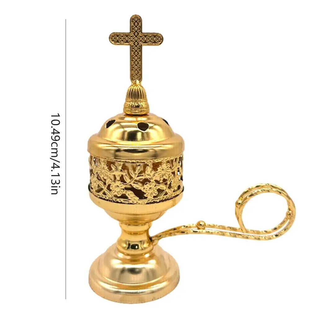 Vintage Catholic Incense Burner With CrossSmall Brass Metal Crafts Aromatherapy Diffuser Yoga Vintage Design