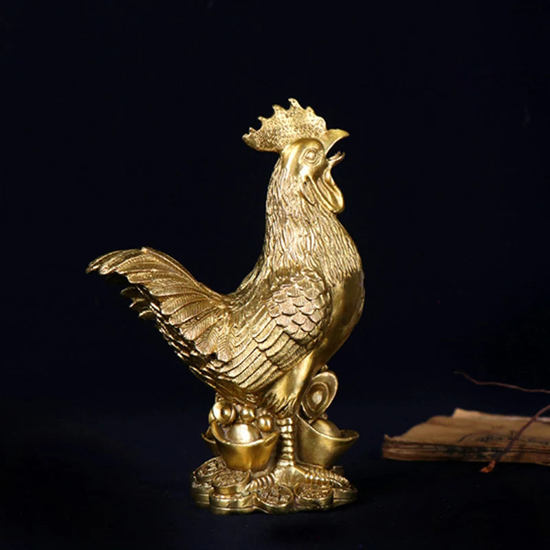 Brass Rooster Cock Figurine Statue 1Pc Chinese Lucky Fengshui Ornament Desktop Decoration Handmade Crafts